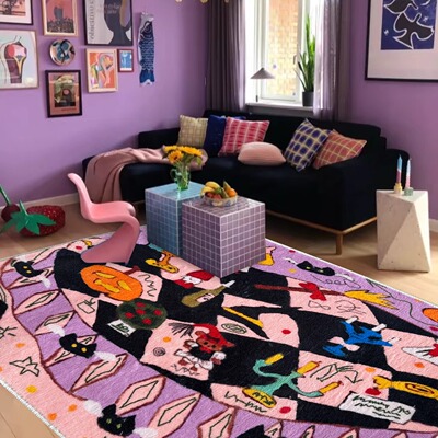 原创多巴胺地毯客厅茶几毯少女儿童卧室床边毯加厚可机洗毛绒地垫