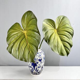 大型手感龟背叶龟背竹蔓绿绒仿真叶子绿植造景美拉德色系家居装饰