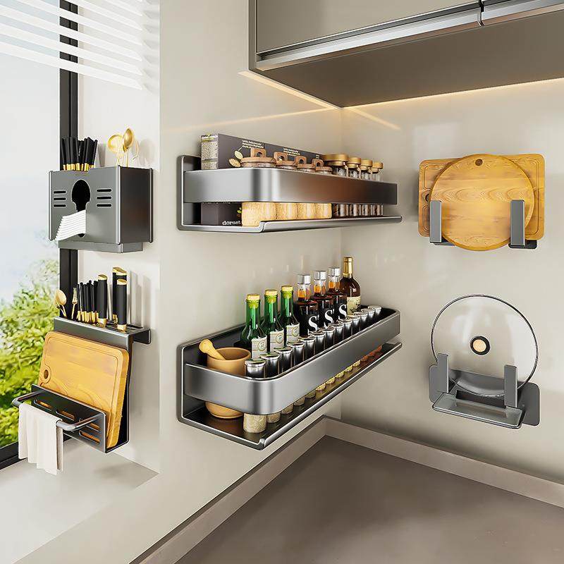枪灰厨房置物架调料架免打孔壁挂式调味料品罐家用品收纳架子储物,厨房/烹饪用具,抹布架/厨房清洁收纳架,淘宝优惠券,粉丝福利购,淘宝优惠卷