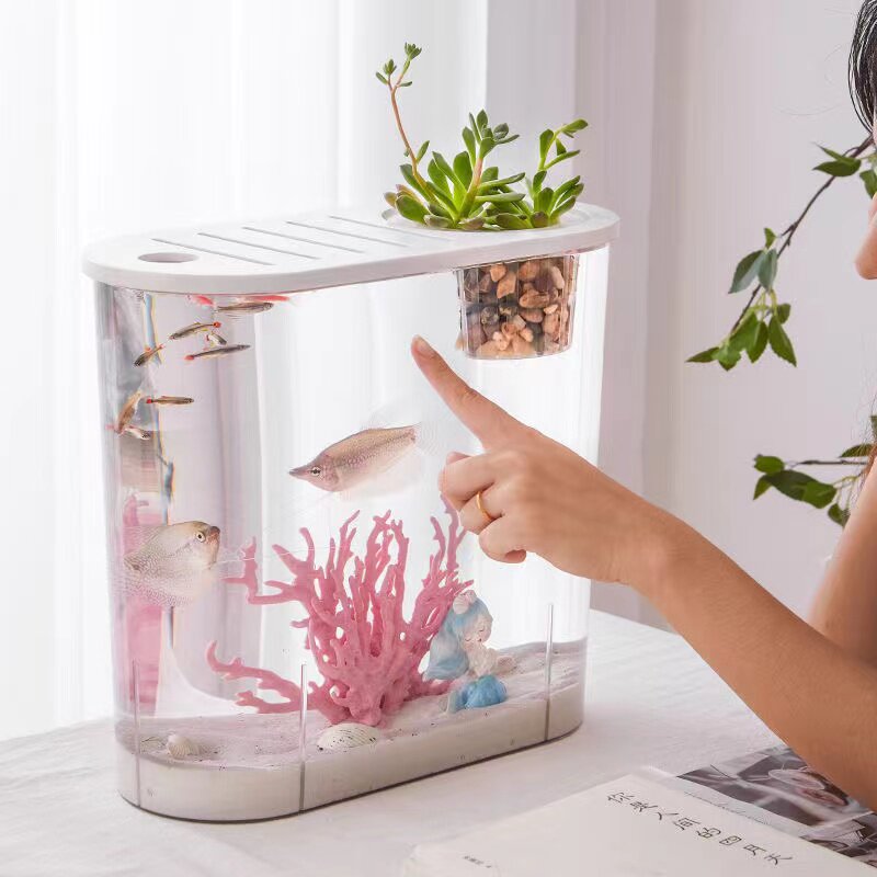 透明仿玻璃家用塑料鱼缸中小型