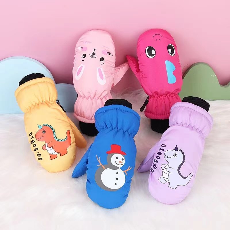 3-10岁冬季儿童包仔闷子并指加厚保暖防风防水玩雪卡通滑雪手套冬