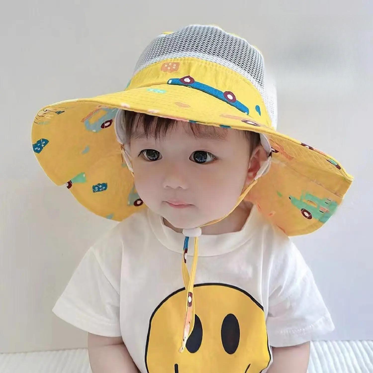 儿童防晒帽防紫外线宝宝遮阳帽太阳帽男童女童夏季沙滩帽子大帽檐