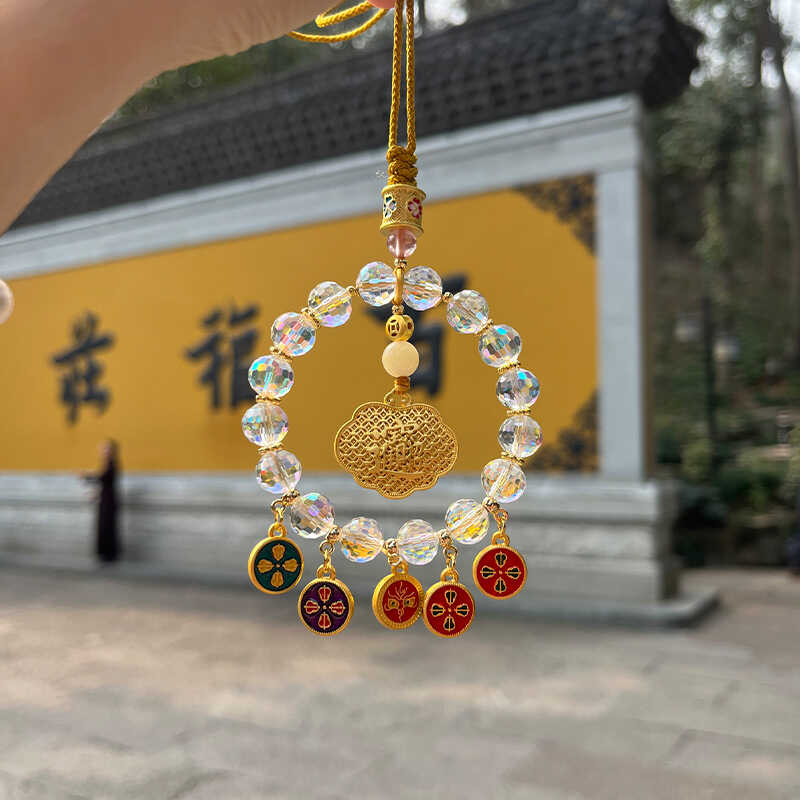 杭州灵隐车挂高档包挂件五路财神五彩琉璃算盘平安纳福财车饰精美