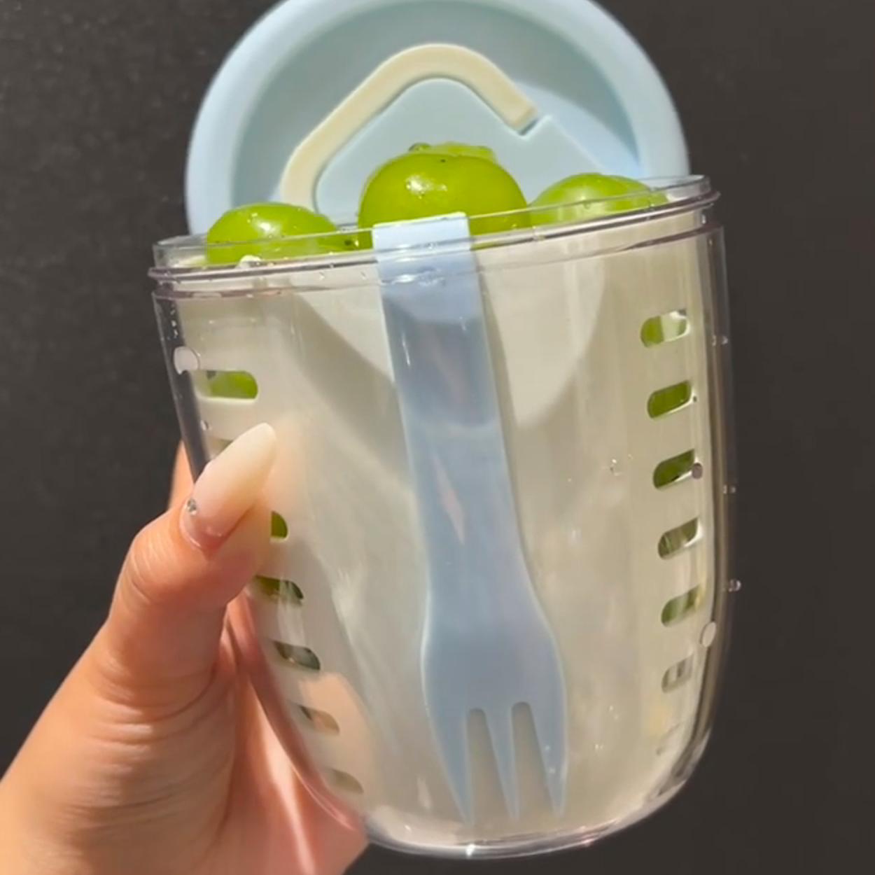 自带小叉子的多巴胺水果滤水杯