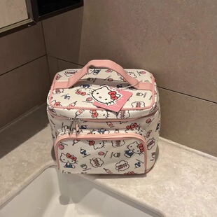 可爱小猫手提化妆包半定型防水多功能超大容量化妆箱学生收纳箱
