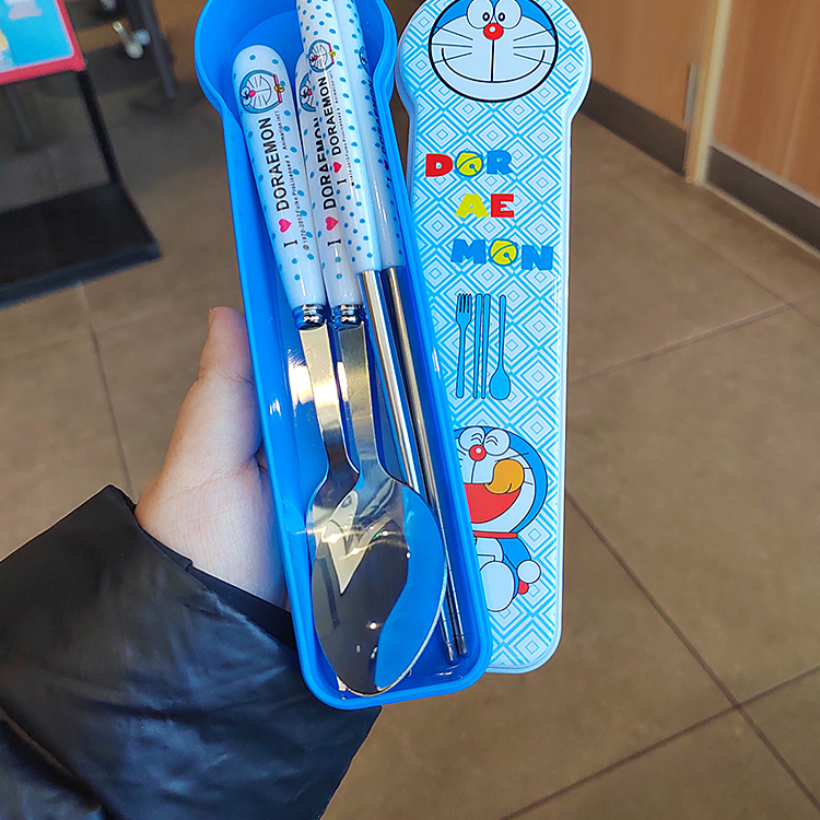 哆啦A梦餐具套装不锈钢叉子学生PP手柄哈喽kt勺子筷子家用宿舍