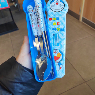 哆啦A梦餐具套装不锈钢叉子学生PP手柄哈喽kt勺子筷子家用宿舍