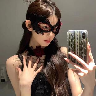 禁欲系蕾丝玫瑰花面罩cos装扮道具半遮脸蒙面黑色眼罩性感面纱女