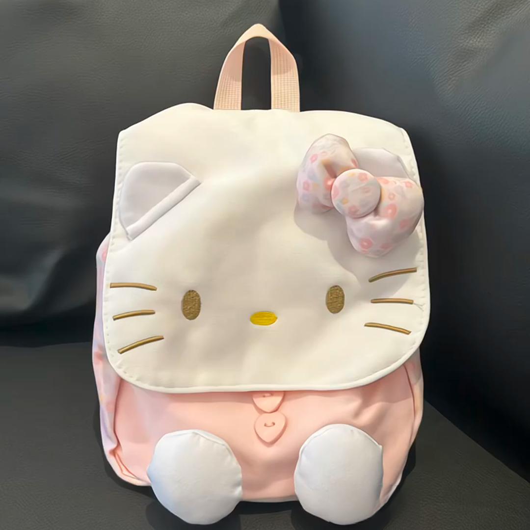 蝴蝶结小猫小背包少女心中古双肩包可爱甜美碎花出游小书包小背包