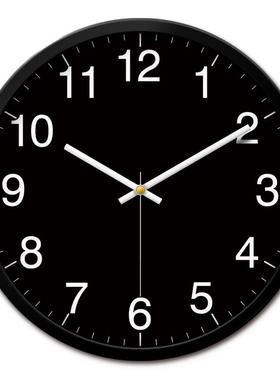 挂钟黑色黑底白字静音时钟挂墙父母卧室老人房间家用简约客厅钟表