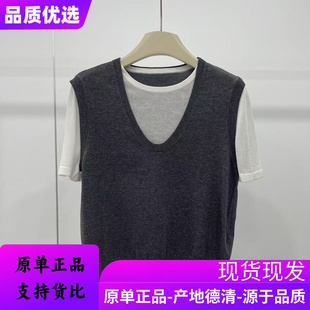 针织T恤E263177 国内代购 2025夏新款 设计款 圆领假两件宽松百搭短袖