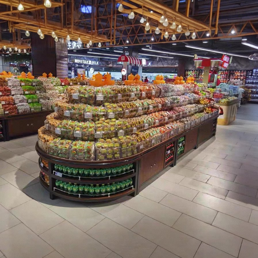 超市新款多层散称散装零食货架糖果饼干休闲食品展示柜四层零食柜