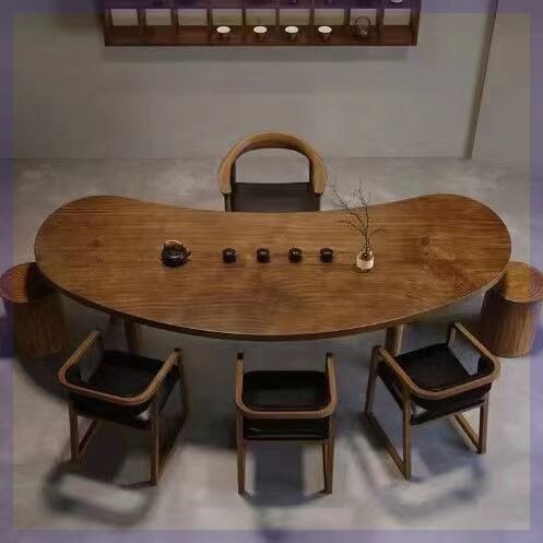 实木大板茶桌椅组合简约现代茶台阳台异形泡茶桌子会议桌大型茶桌