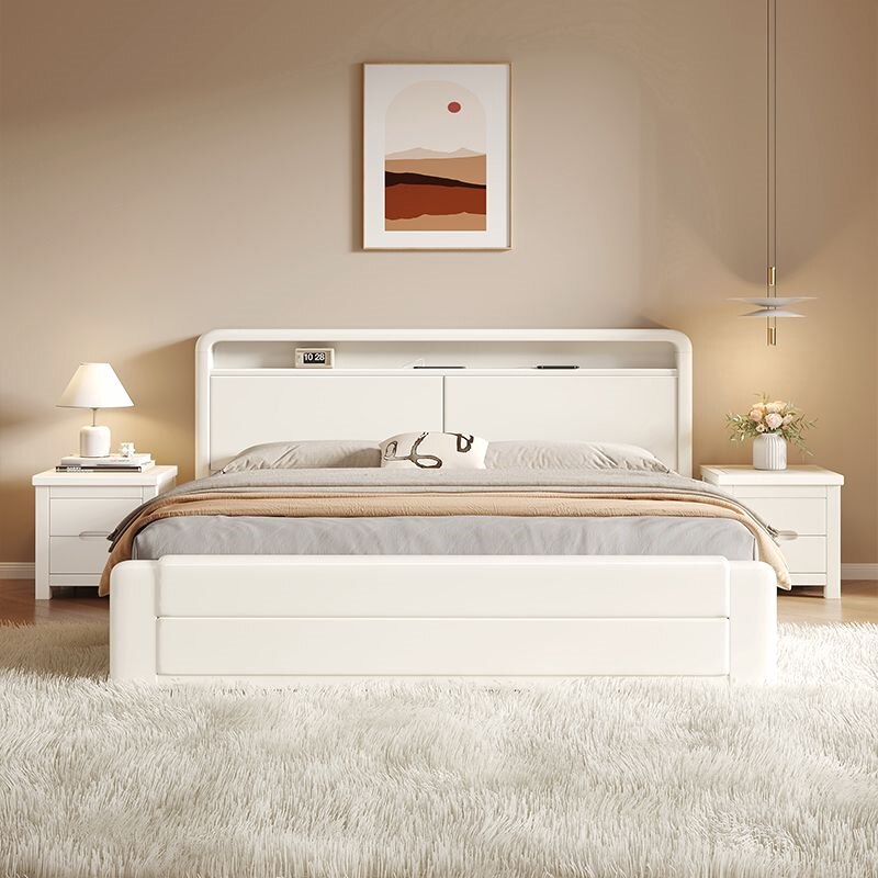 檬榆金丝胡桃木实木床轻奢极简风1.8x2米双人床1.5米家用储物婚床