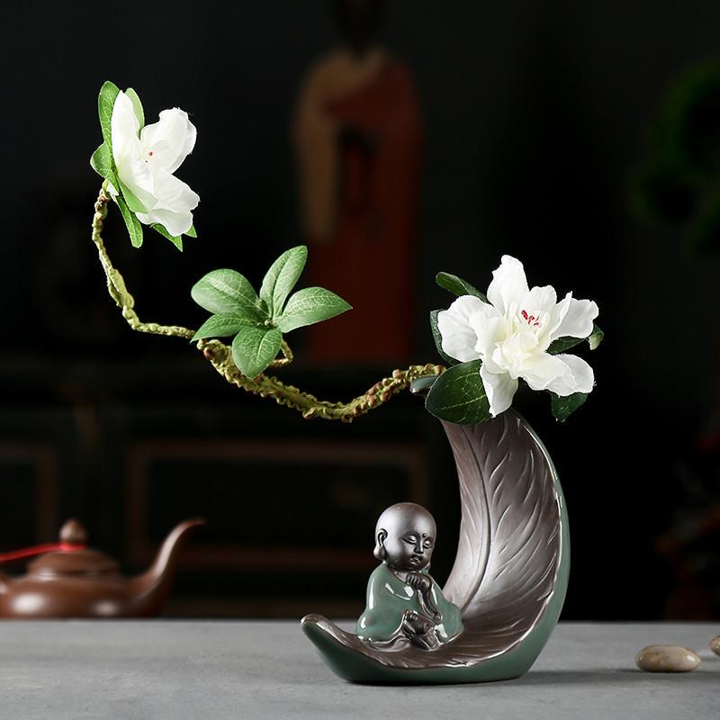 哥窑茶宠小和尚摆件茶道配件禅意茶室茶桌装饰品博古架花器摆设