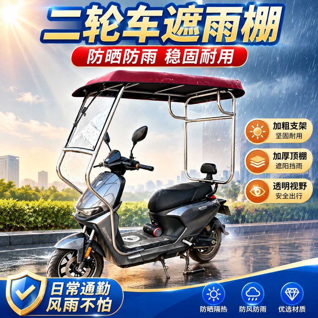 二轮车雨棚新款雨刷摩托车遮雨棚