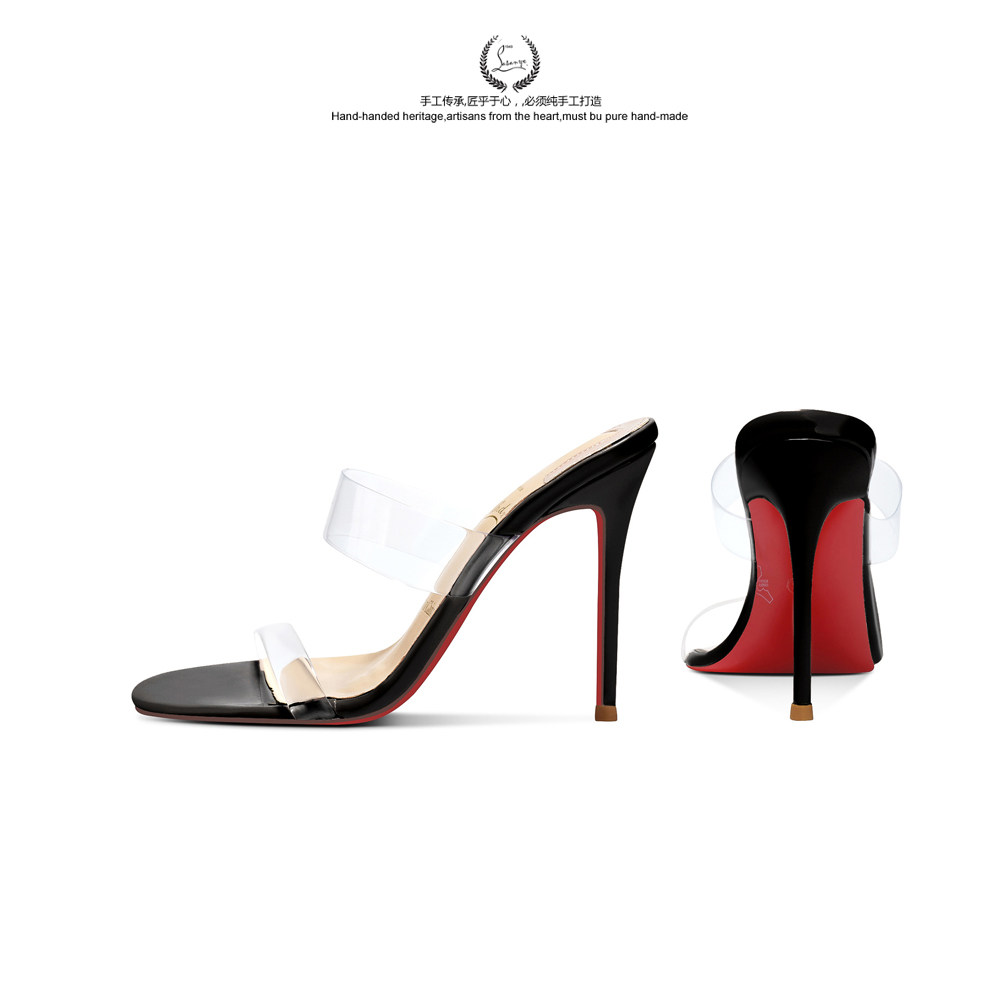 【新品】CL红底鞋女士一字带透明凉鞋夏季气质增高裸色高跟鞋细跟