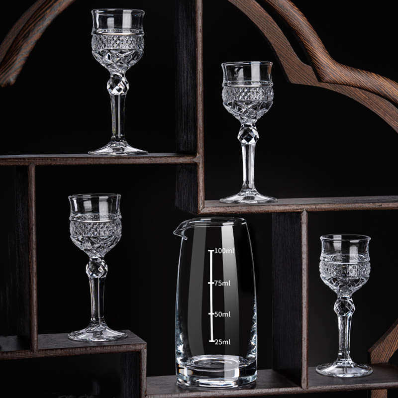 白酒杯分酒器套装家用轻奢高档带刻度一口杯高脚钻石玻璃酒具酒盅,餐饮具,白酒杯,淘宝优惠券,粉丝福利购,淘宝优惠卷