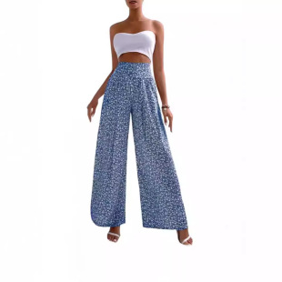 宽松跨境外贸印花收腰裤 women 长裤 碎花休闲裤 clothes欧美新款