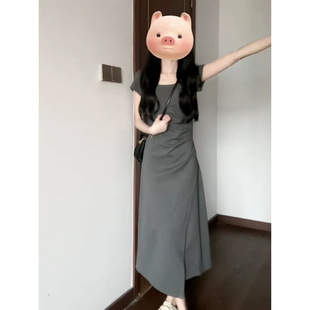 2026 women夏季法式气质灰色连衣裙子女装早春新款高级感小个子显