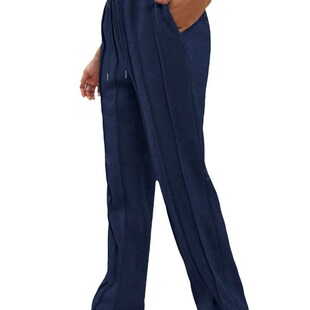 卫裤 休闲时尚 抽绳竖条纹直筒运动 clothes跨境外贸欧美女装 women