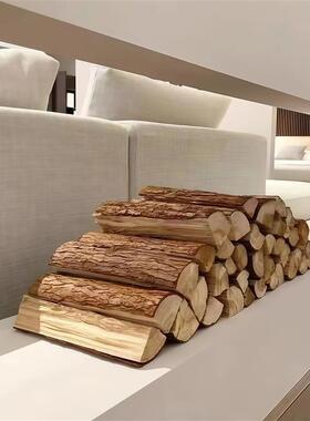 老物件80年代怀旧壁炉木头装饰家用杉木柴火堆实木原木橱窗摆件名