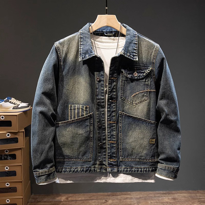 法国高端潮牌复古牛仔外套男款修身简约休闲夹克上衣男装春季新款