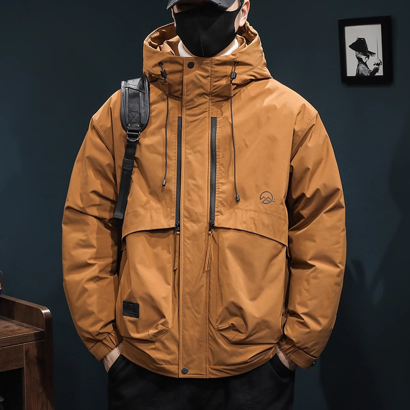 法国高端品牌复古工装连帽羽绒服男多口袋保暖外套冲锋衣冬季