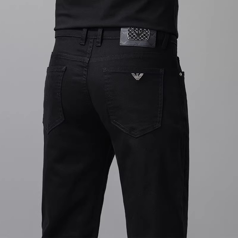 法国高端品牌黑色牛仔裤男修身小脚弹力舒适加绒百搭裤子冬季新款