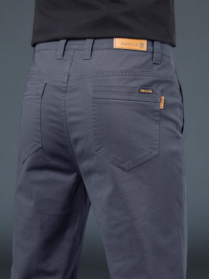 法国一线品牌高端灰色休闲裤男士修身直筒纯棉舒适长裤子秋季新款