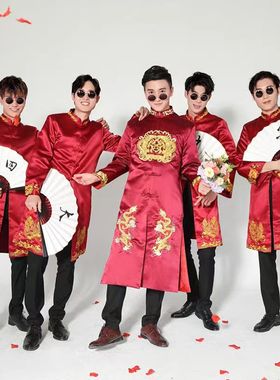 出租伴郎服中式婚礼兄弟团中国风唐装长袍大褂民国相声服表演出服