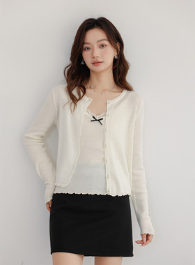 CLUB NEWS【含羊毛】套装蝴蝶结拼接针织背心配长袖针织开衫外套