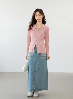 CLUB NEWS秋冬气质POLO领扭花法式针织衫女长袖显瘦打底上衣