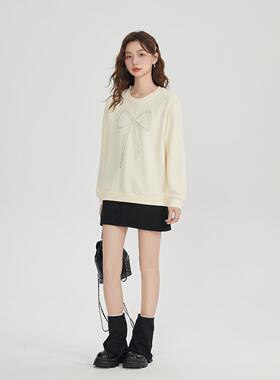 CLUB NEWS春秋款棉卫衣蝴蝶结珍珠重工卫衣设计感小众长袖卫衣