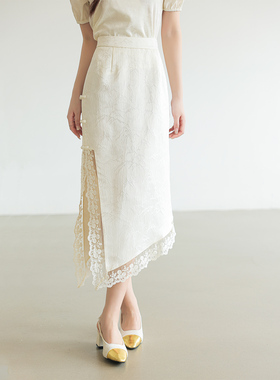 CLUB NEWS新中式新款裙子盘扣半裙女夏鱼尾裙高腰蕾丝拼接半身裙