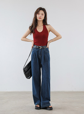 CLUB NEWS复古挂脖针织吊带小背心女外穿辣妹内搭打底露背上衣女