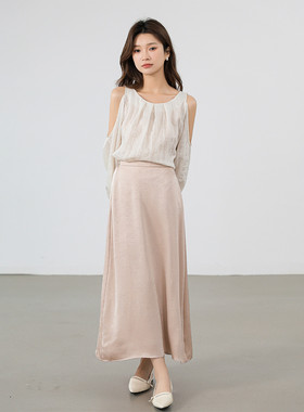 CLUB NEWS低润光泽高级感气质百搭纹路缎面丝滑不易皱半身裙