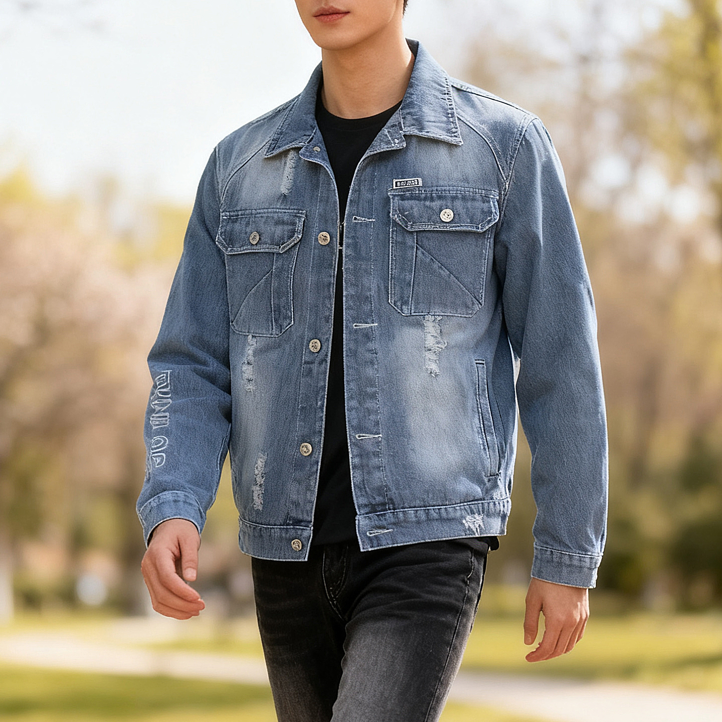 2026春秋新款蓝色水洗牛仔夹克