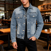 2025春秋高级感牛仔外套时尚 学生帅气复古百搭潮流休闲刺绣夹克男