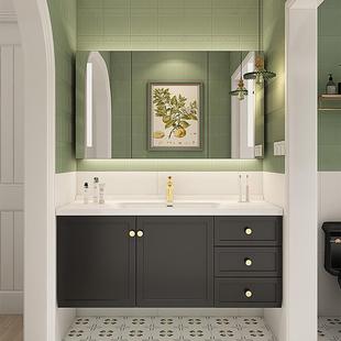 中古风橡木浴室柜陶瓷一体盆卫生间洗手盆柜组合法式 洗漱台
