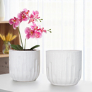 新款 花盆陶瓷竖纹现代北欧风简约花盆大号特大号带托盘桌面绿植盆