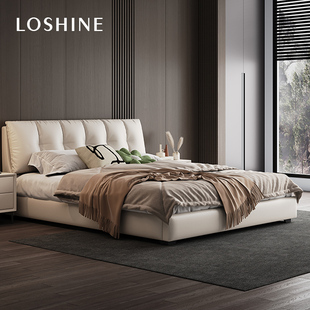 CBD真皮床轻奢现代简约主卧床意式极简网红皮艺床高端