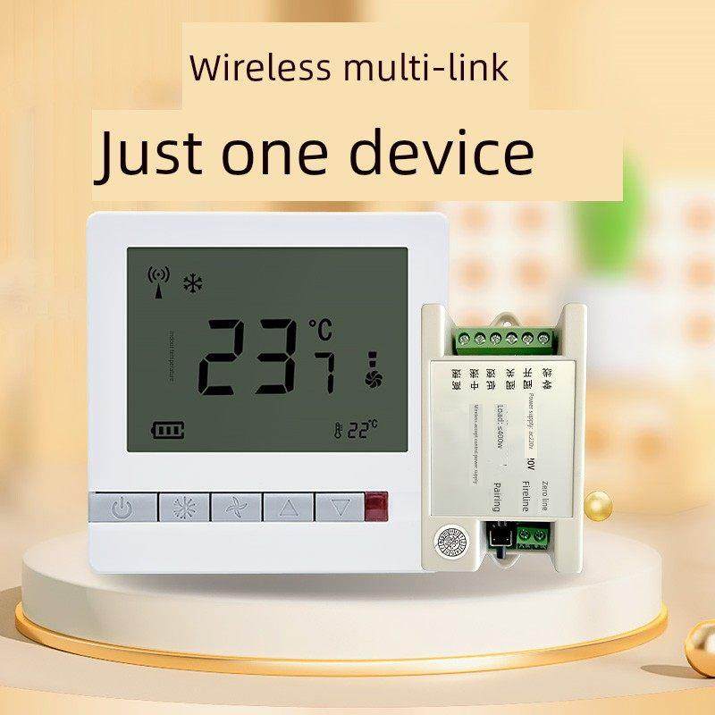 中央空调免接线无线面板控制器温控器风扇盘管智能三速开关液晶