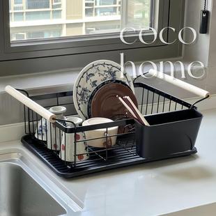 日式 厨房水槽沥水架可拆卸台面碗碟架家用铁艺置物架多功能收纳层