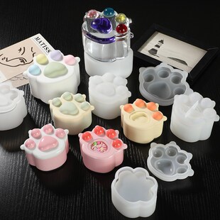 多多乐手工diy滴胶新款可爱老虎爪子收纳盒模具流沙免白胶猫爪石