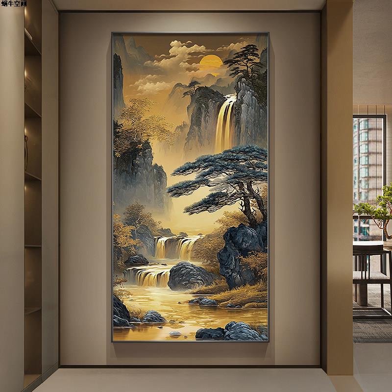 高山流水生财宋韵玄关迎客松画