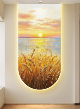北欧海景日出带灯玄关装饰画新款