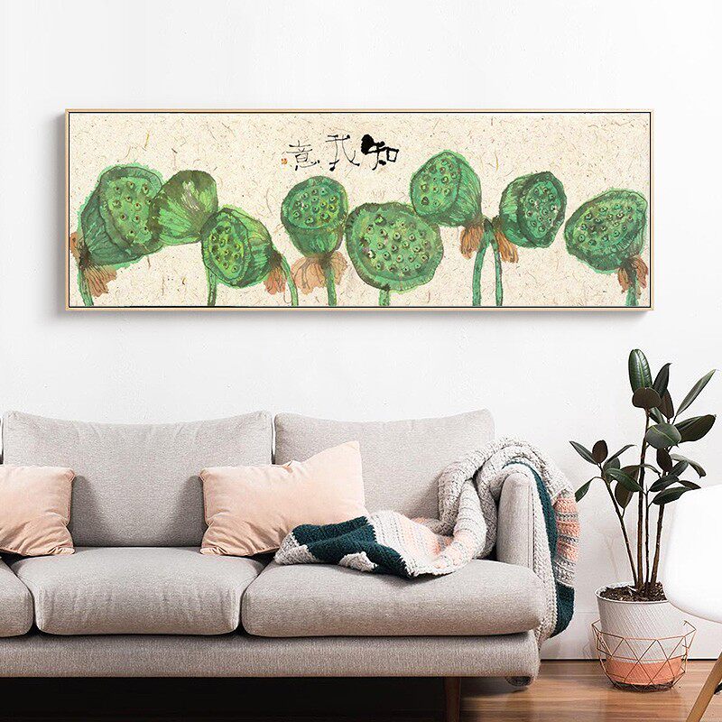 新中式卧室装饰画原木风床头横幅挂画客厅向背景画寓意好2025新款