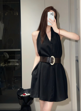 MIANMIANONLINE“巴黎下午茶”挂播背心收腰连衣裙含棕色皮带393