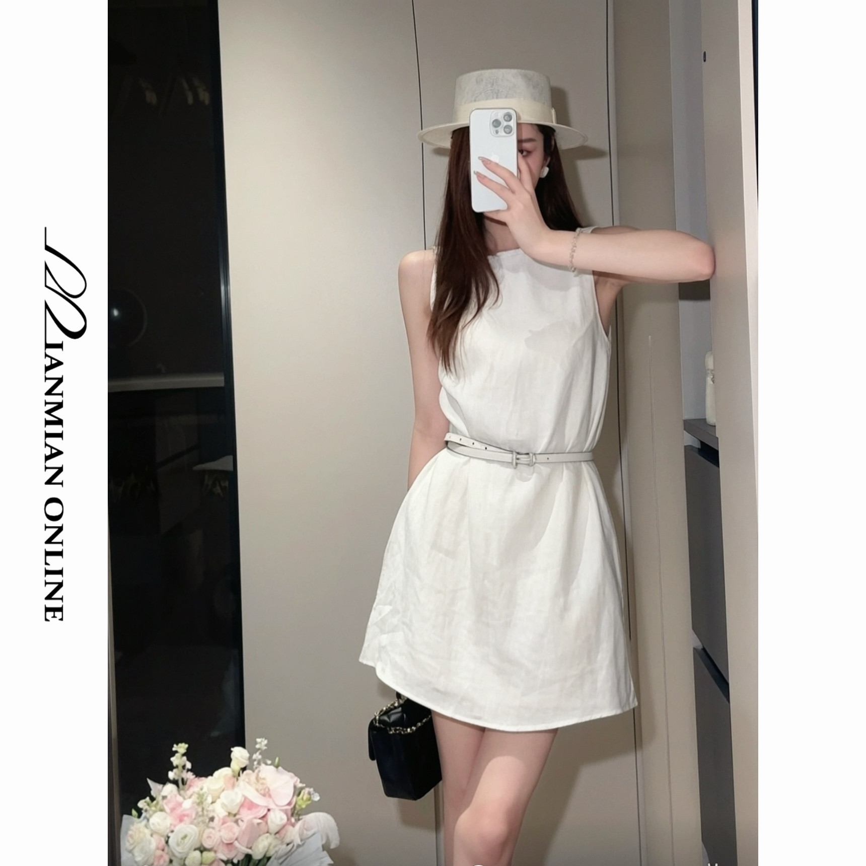 MIANMIANONLINE“宥苎”背心露背款老钱极简高级麻料连衣裙385